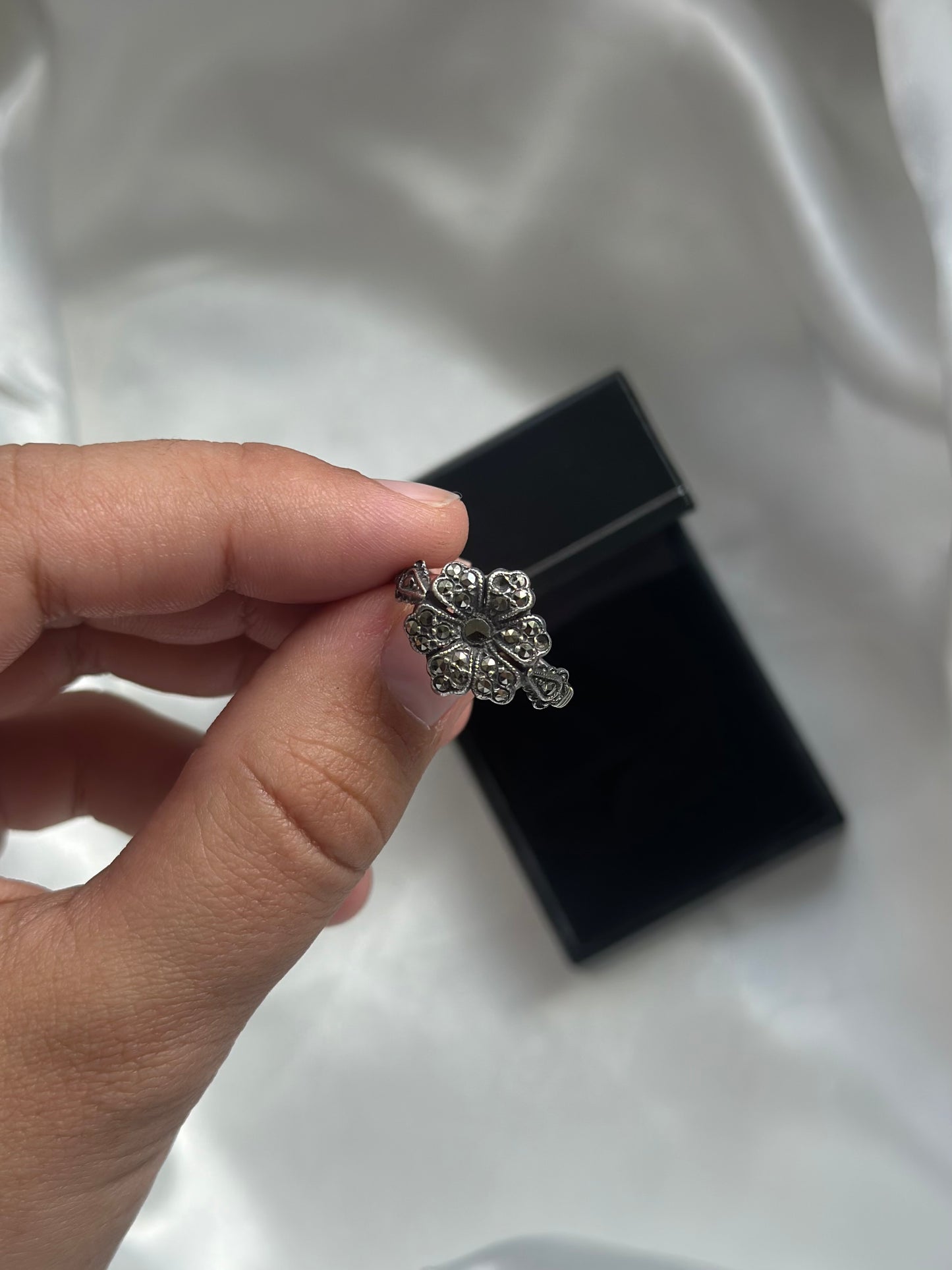 Sterling Silver Marcasite Flower Ring