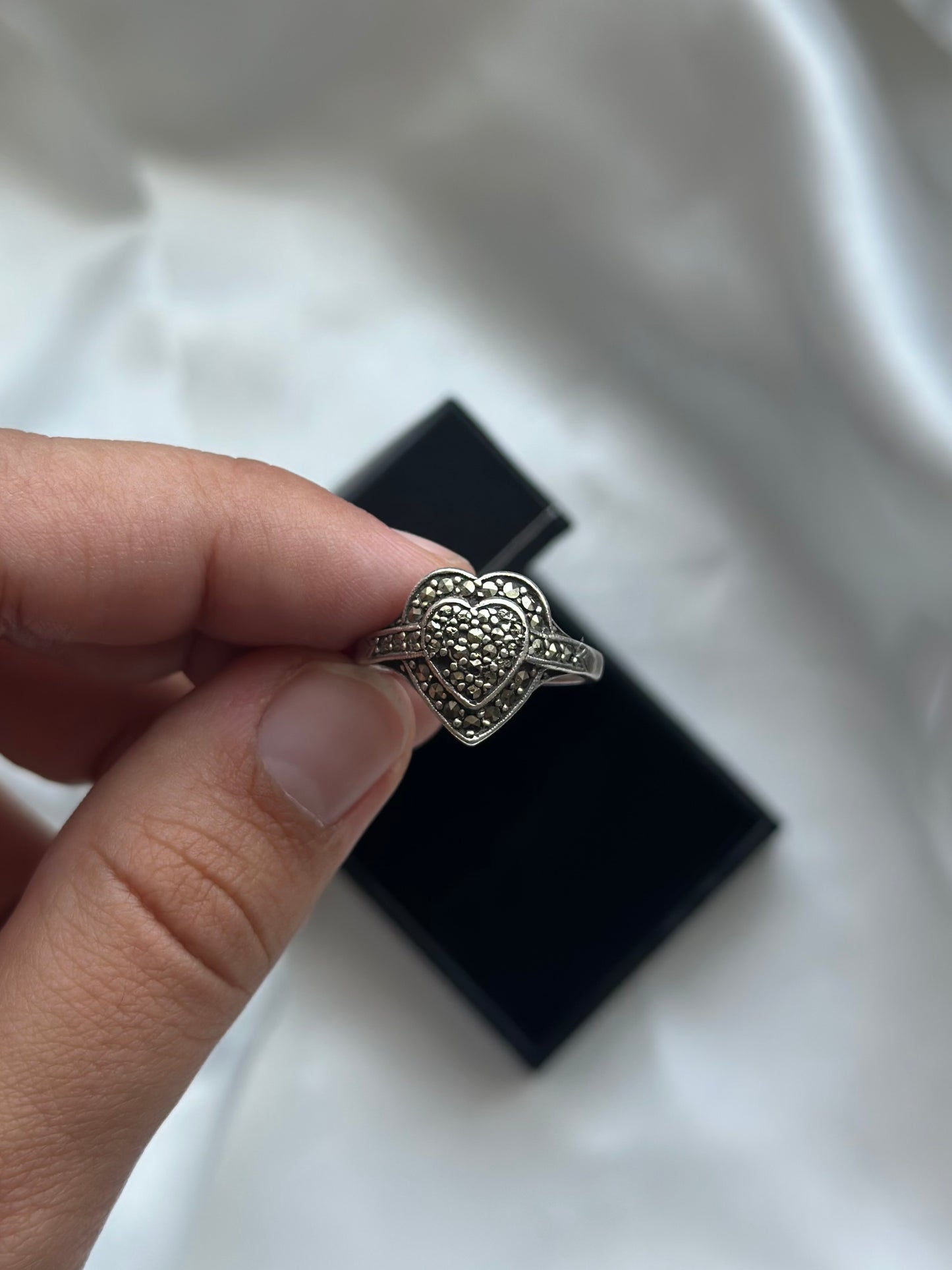 Sterling Silver Marcasite Heart Ring