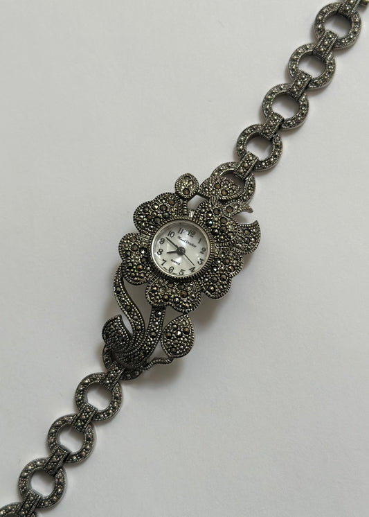 Silver Flower Marcasite Watch