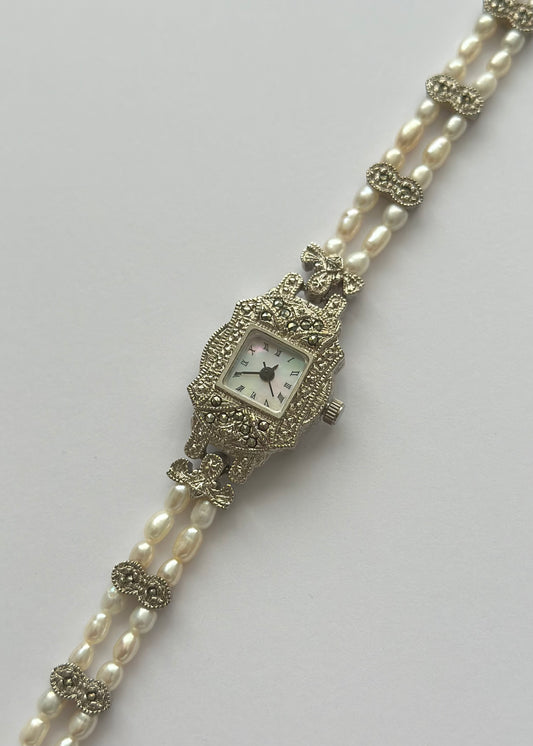 Silver Real Pearl Watch