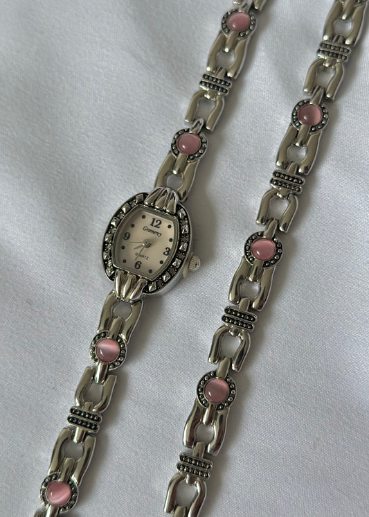 Pink Silver Watch and Bracelet